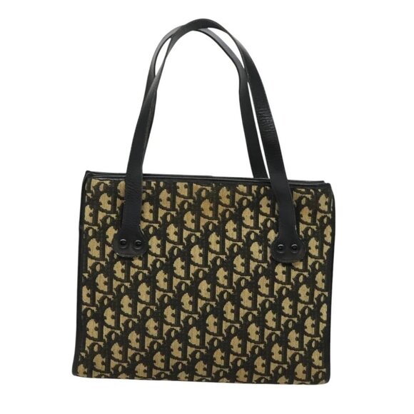 Christian Dior Trotter Canvas Shoulder Bag Black Gold Auth - Picture 1 of 16